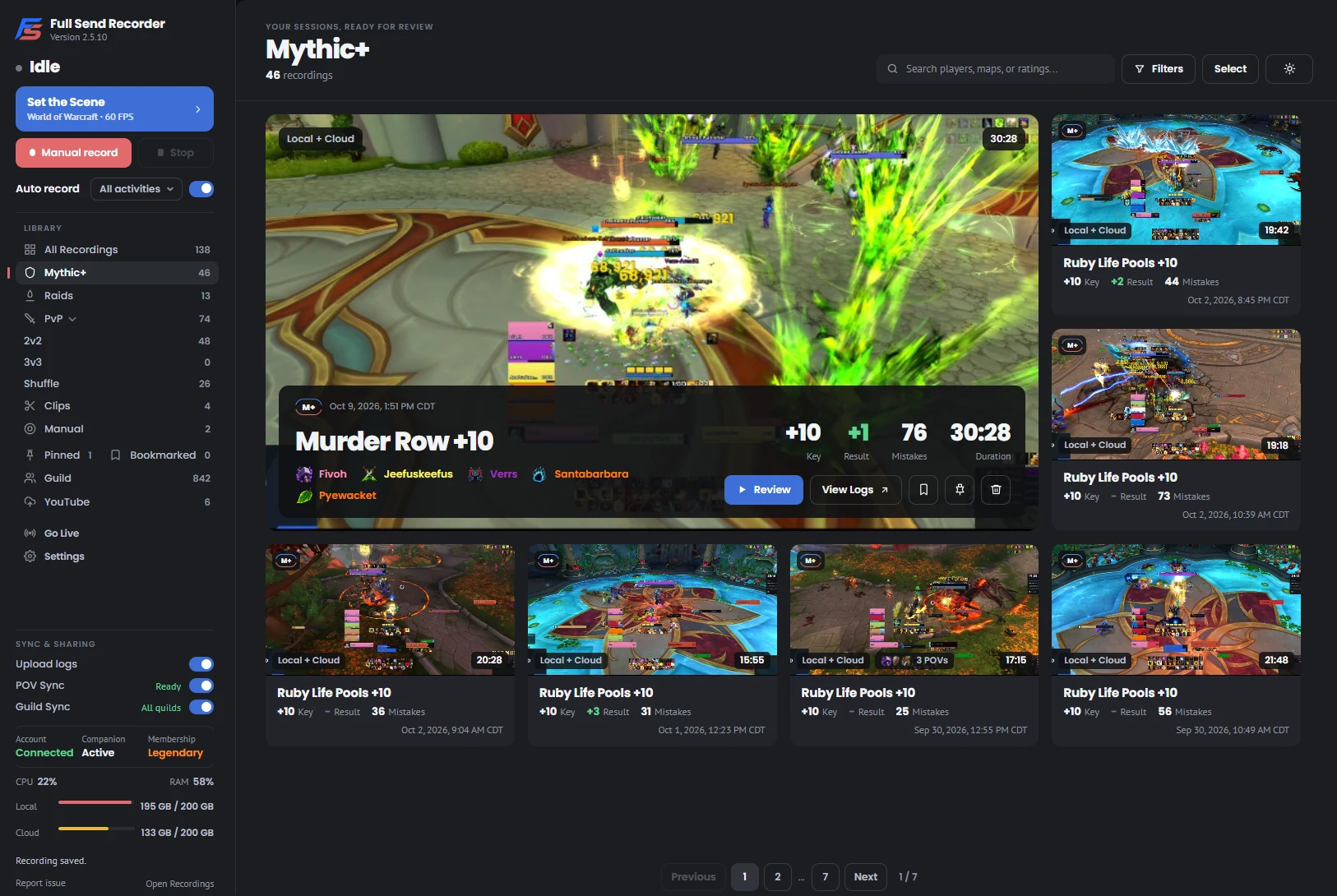 Saved Mythic+ recordings in the Recorder library