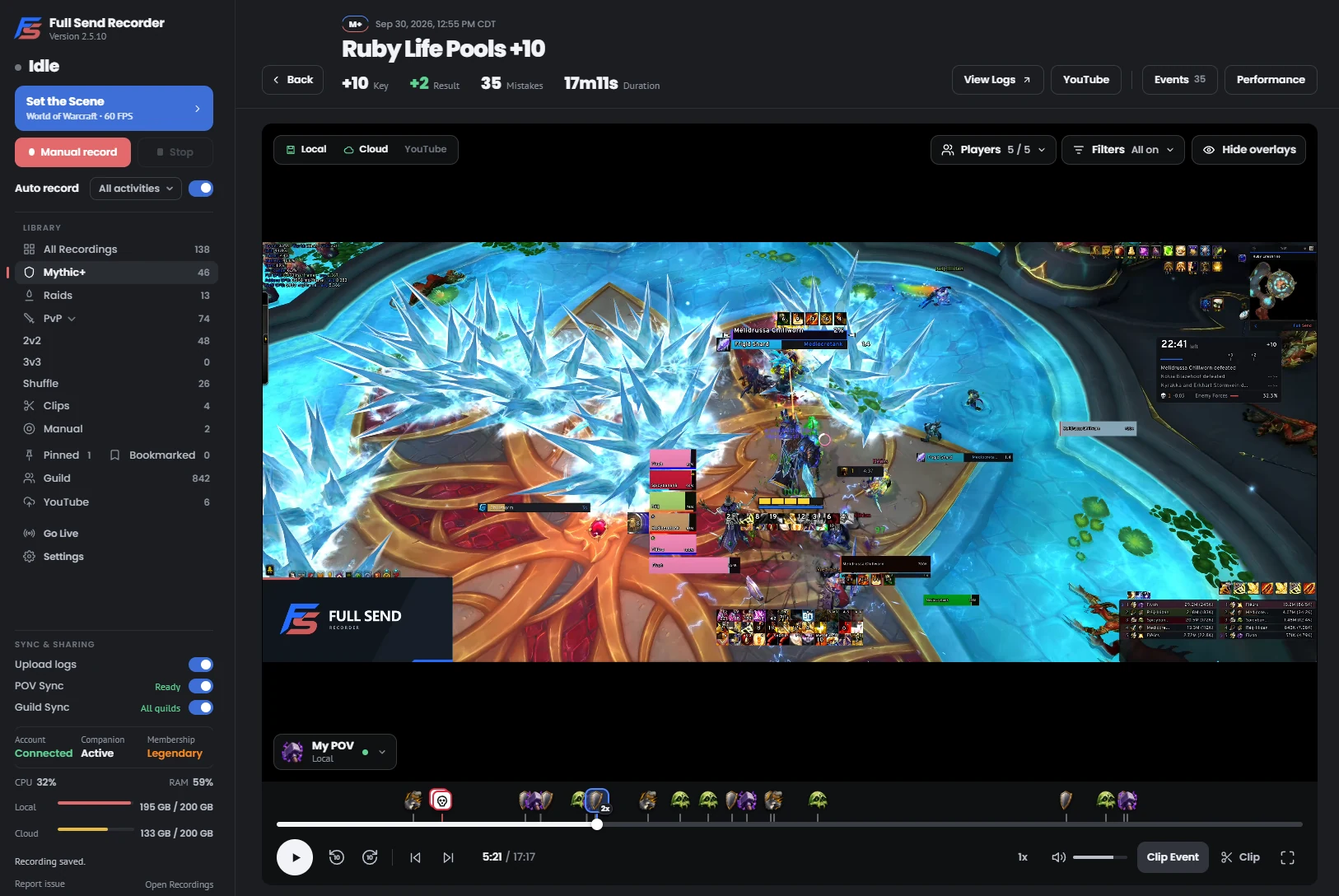 Dungeon playback with clickable events and clip controls